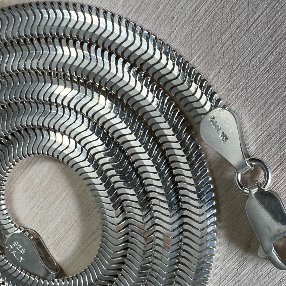 Sterling Silver 925 (Not Herringbone) Snake Necklace - Picture 4 of 7